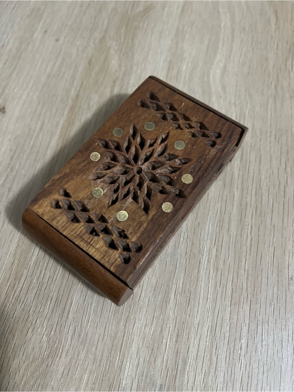 Hand-Carved Wooden Incense Box - Brown